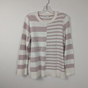 Reitmans Striped Button-Trim Cardigan XL Pastel Pink&White